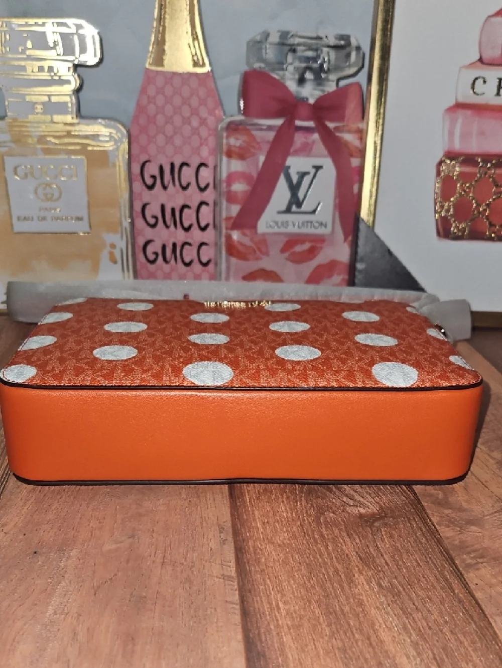 Michael Kors Orange and White Polka Dot Crossbody Bag
